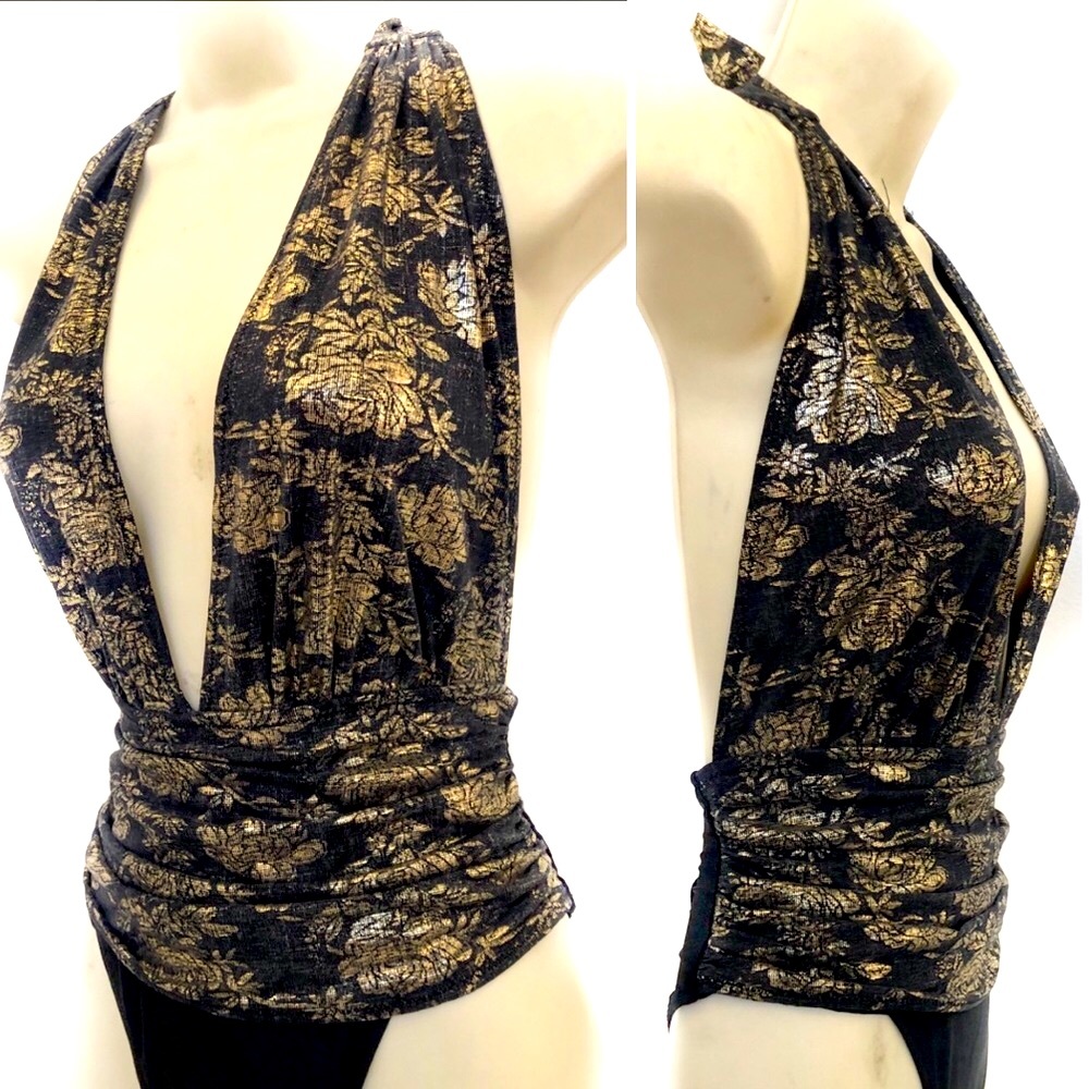VTG 70’s 80’s Plunge High Waist Halter Swimsuit XS